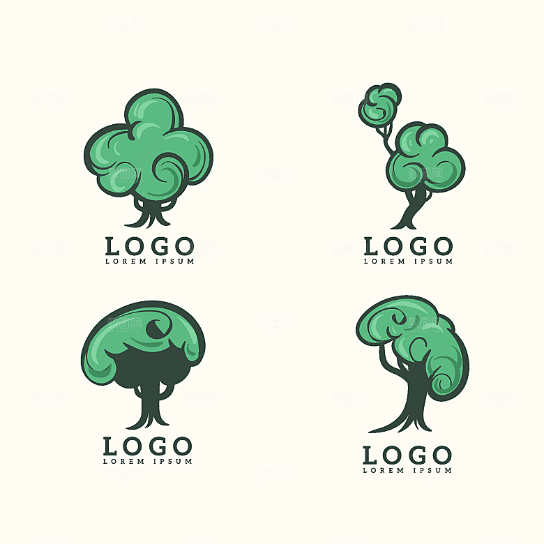 卡通手绘树木大树矢量LOGO元素
