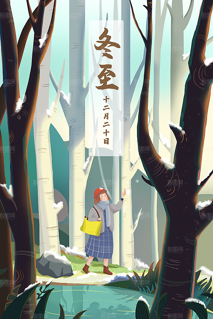 中国传统文化节日冬至插画海报手绘饺子汤圆