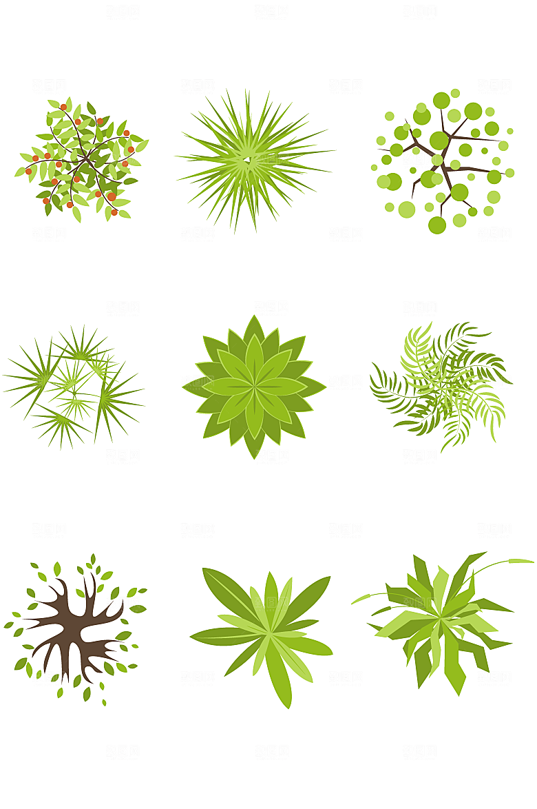 花卉绿植俯视图矢量元素