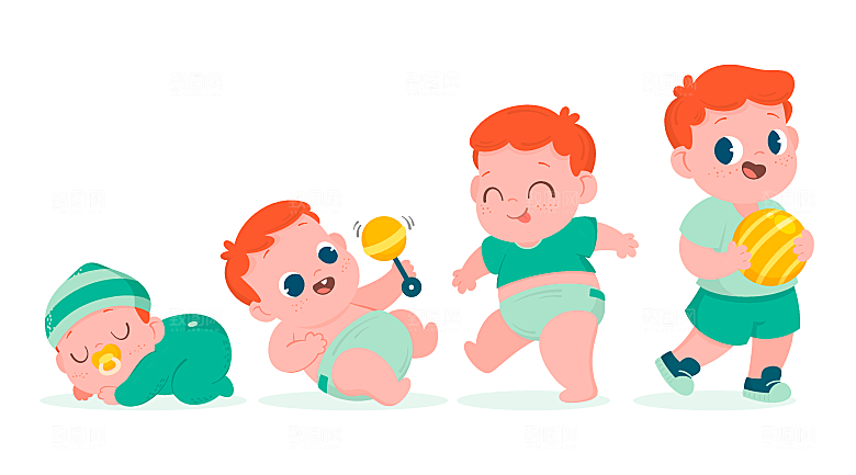 可爱幼儿成长阶段矢量插画