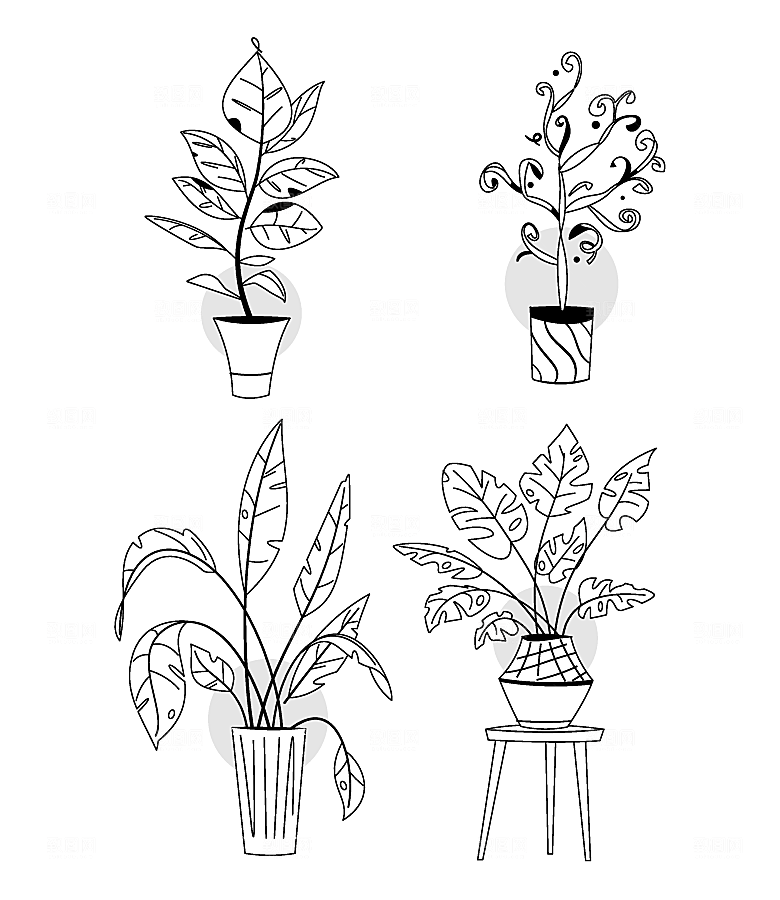 线描素描盆栽矢量元素