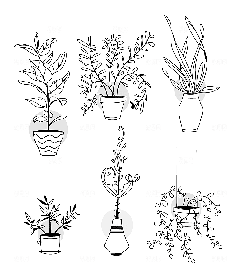 线描素描盆栽矢量元素