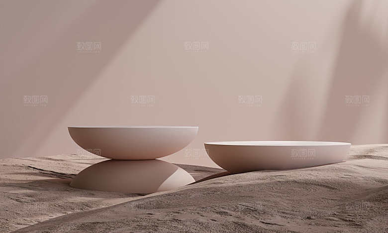 3D立体干净简约大理石电商产品展台背景