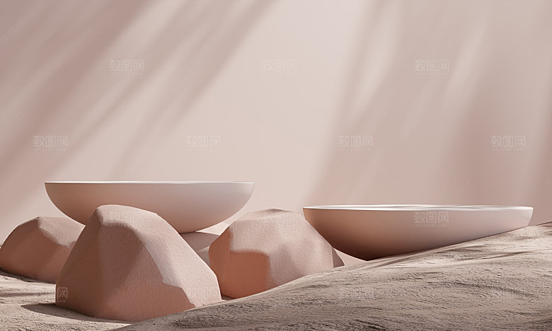 3D立体干净简约大理石电商产品展台背景