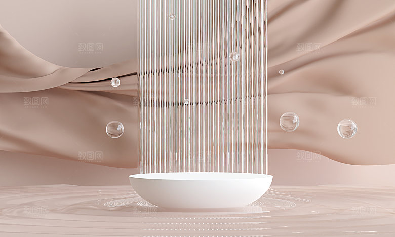 3D立体干净简约大理石电商产品展台背景