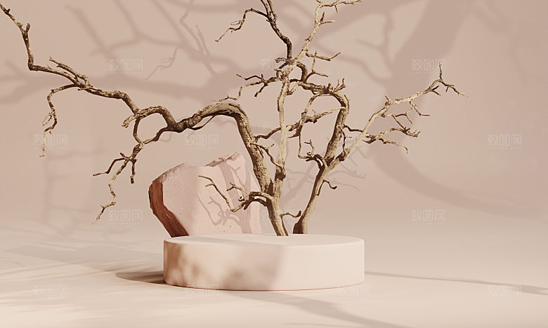 3D立体干净简约大理石电商产品展台背景