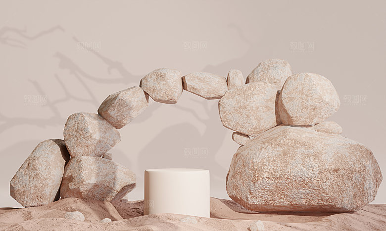 3D立体干净简约大理石电商产品展台背景