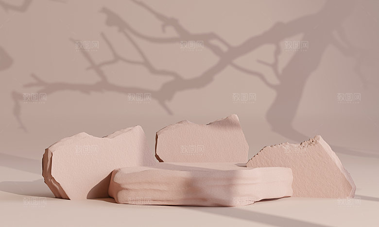 3D立体干净简约大理石电商产品展台背景