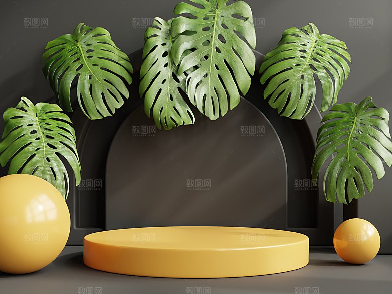 3D立体大自然绿色森林风电商产品展台背景