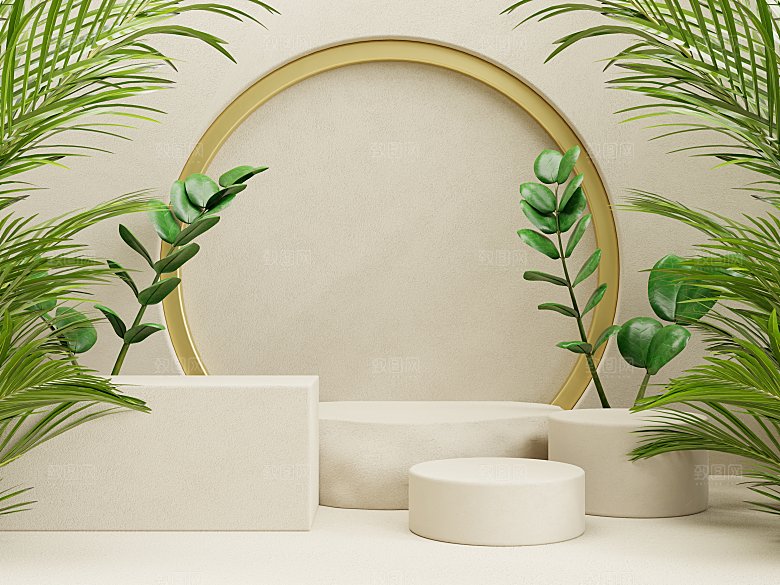 大自然绿色森林风3D立体电商产品展台背景