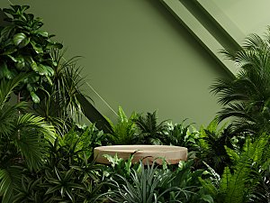 大自然绿色森林风3D立体电商产品展台背景