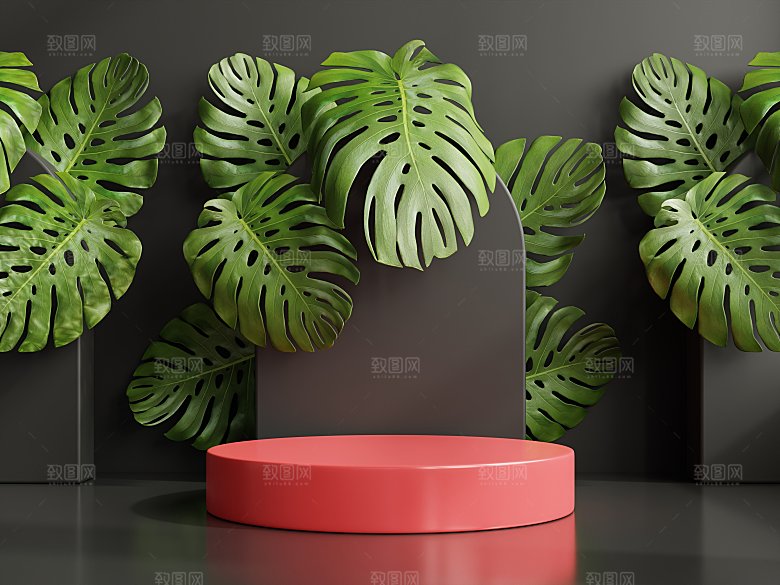 3D立体大自然绿色森林风电商产品展台背景