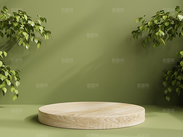 3D立体大自然绿色森林风电商产品展台背景
