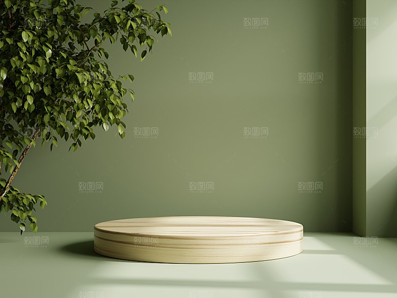 3D立体大自然绿色森林风电商产品展台背景