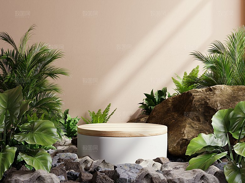 3D立体大自然绿色森林风电商产品展台背景