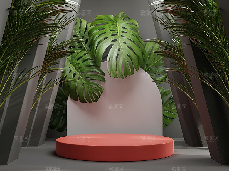 3D立体大自然绿色森林风电商产品展台背景