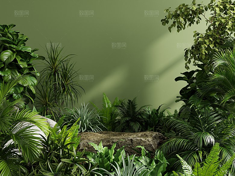 3D立体大自然绿色森林风电商产品展台背景