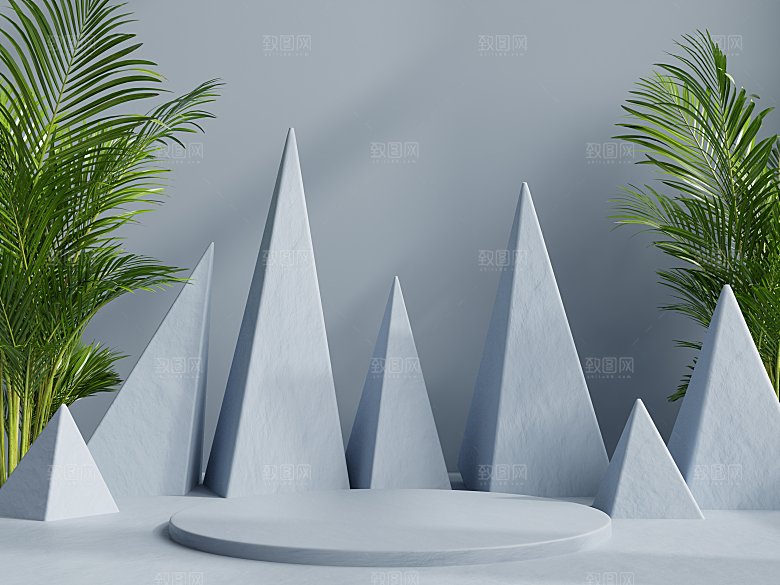 3D立体大自然绿色森林风电商产品展台背景