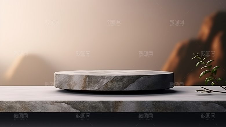 简约风大理石3D立体电商产品展台背景