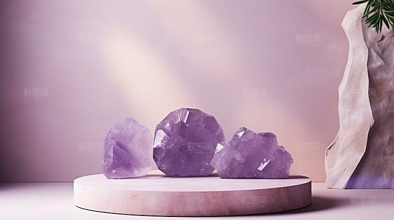简约风紫水晶3D立体电商产品展台背景