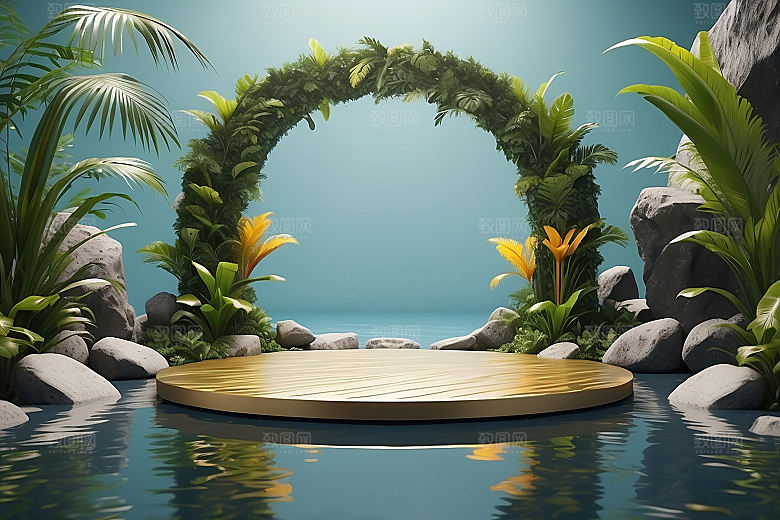 简约干净风3D立体电商产品展台背景