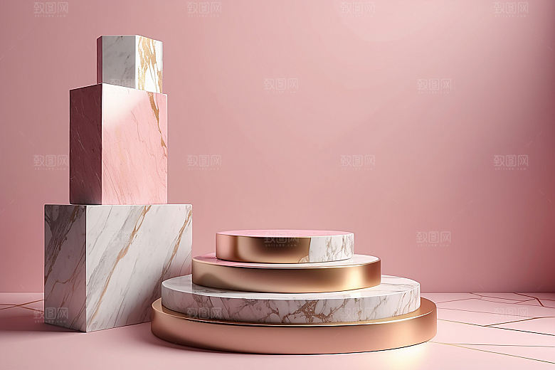 简约干净风3D立体电商产品展台背景