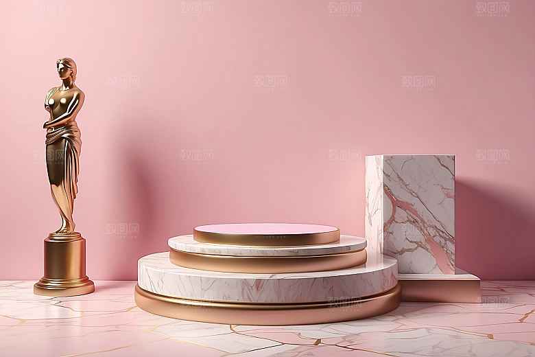 简约干净风3D立体电商产品展台背景