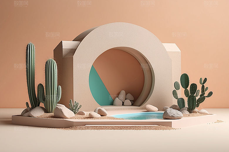 简约干净风3D立体电商产品展台背景