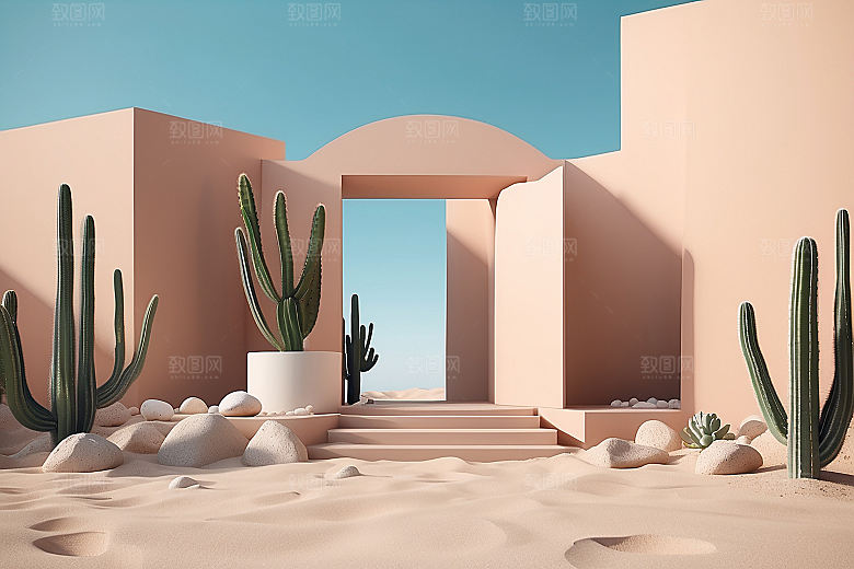 简约干净风3D立体电商产品展台背景