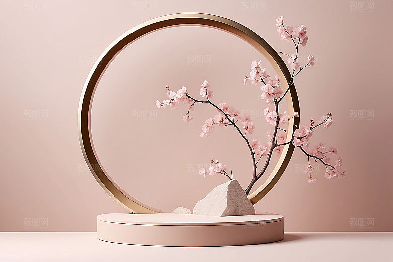 简约干净风3D立体电商产品展台背景