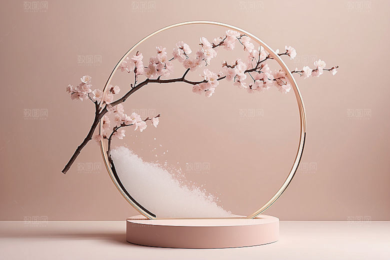 简约干净风3D立体电商产品展台背景