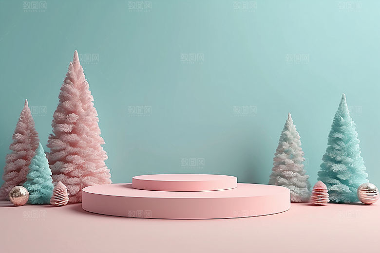 简约干净风3D立体电商产品展台背景