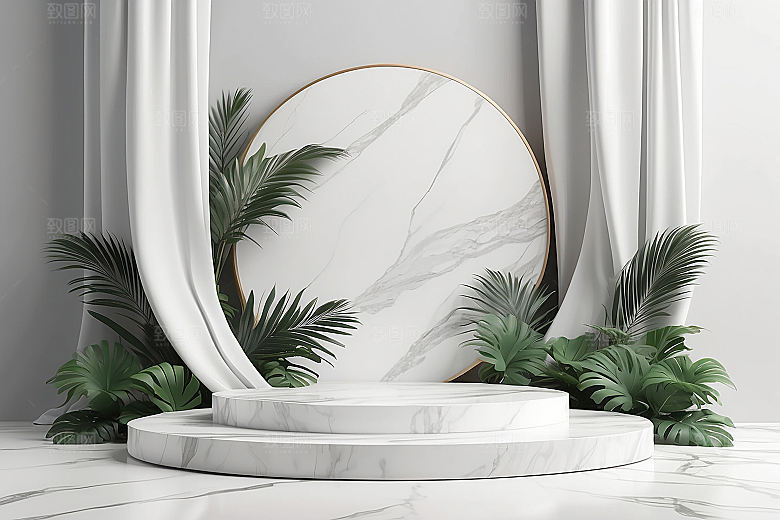 简约干净风3D立体电商产品展台背景