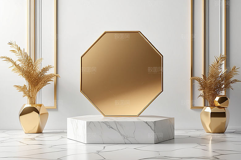 简约干净风3D立体电商产品展台背景