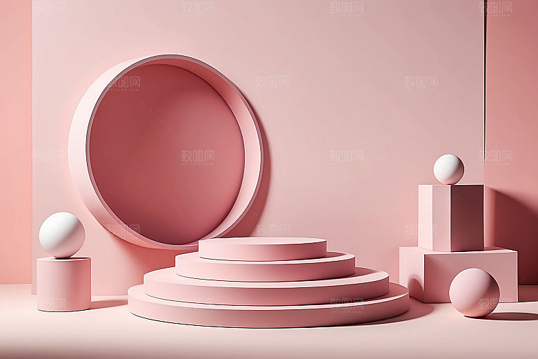 简约干净风3D立体电商产品展台背景