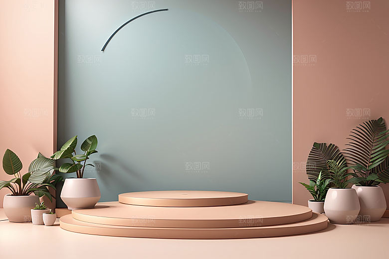 简约干净风3D立体电商产品展台背景