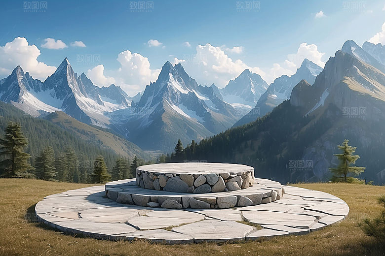 3D立体高山顶岩石电商产品展台背景