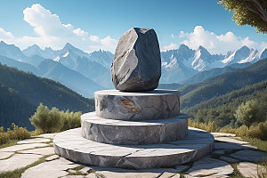 3D立体高山顶岩石电商产品展台背景