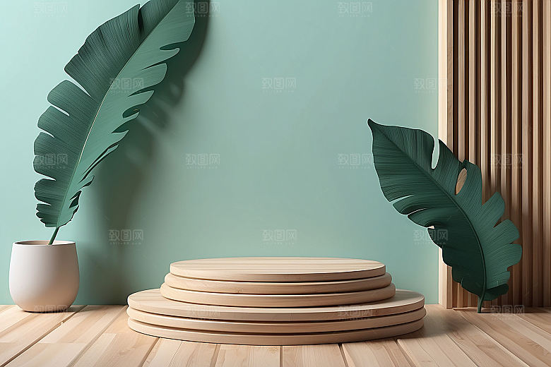 简约干净风3D立体电商产品展台背景