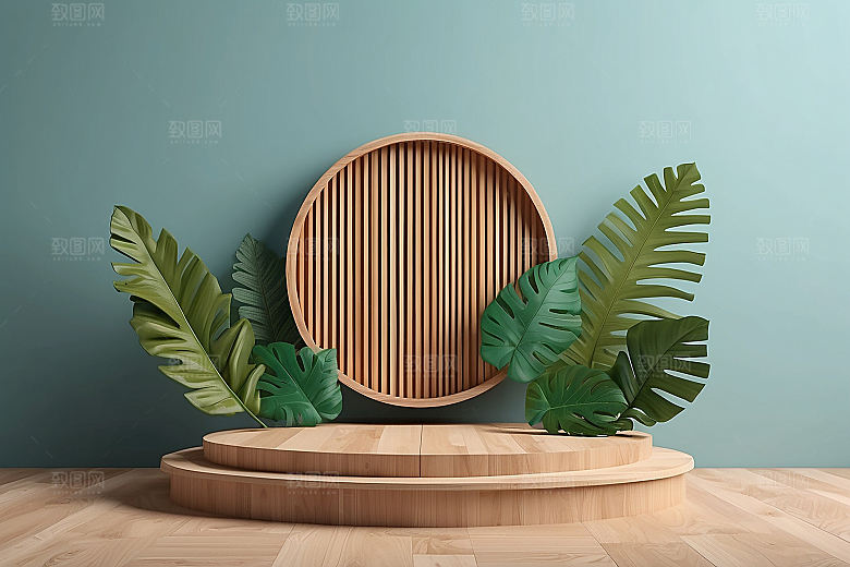 简约干净风3D立体电商产品展台背景