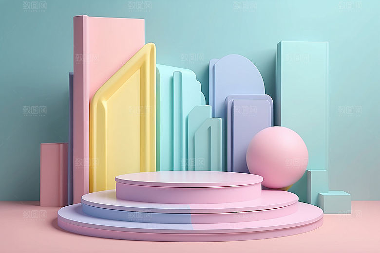 简约干净风3D立体电商产品展台背景