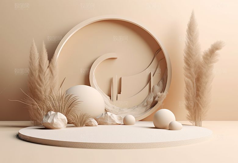 沙漠风3D立体电商产品展台背景