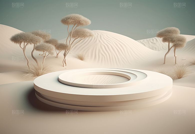 沙漠风3D立体电商产品展台背景