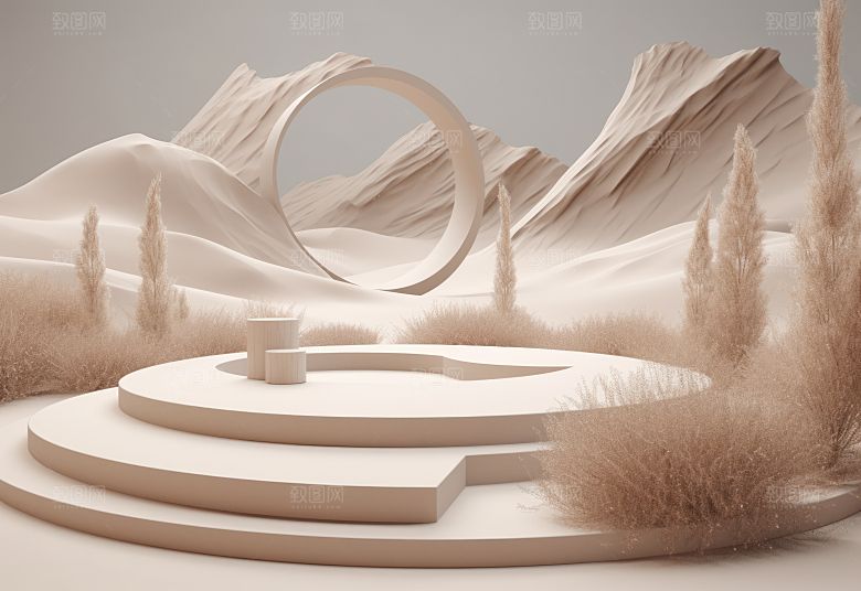 沙漠风3D立体电商产品展台背景