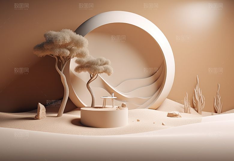 沙漠风3D立体电商产品展台背景