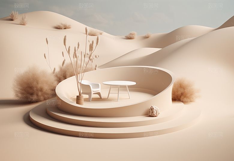 沙漠风3D立体电商产品展台背景