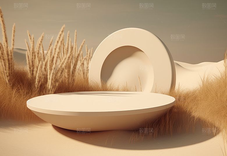 沙漠风3D立体电商产品展台背景