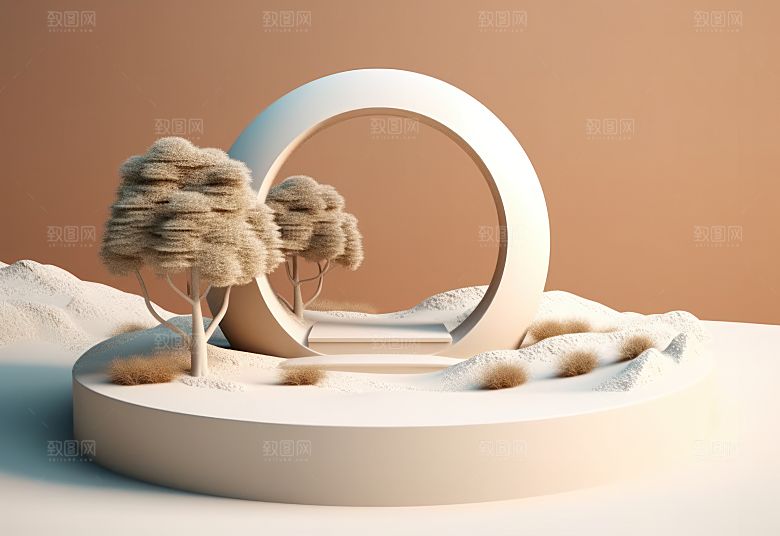 沙漠风3D立体电商产品展台背景