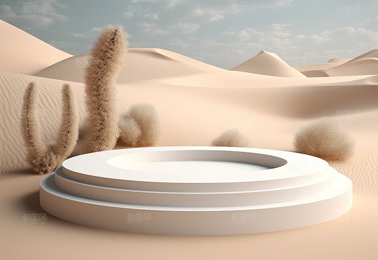 沙漠风3D立体电商产品展台背景