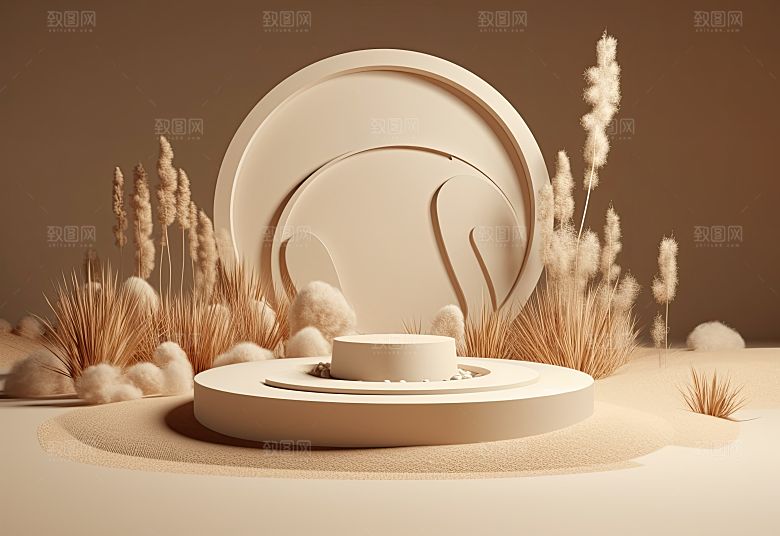 沙漠风3D立体电商产品展台背景